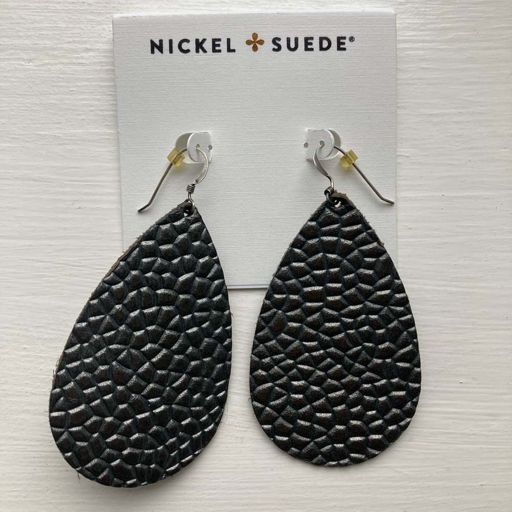 Nickel & Suede Smokey Quartz Leather Teardrop Earrings